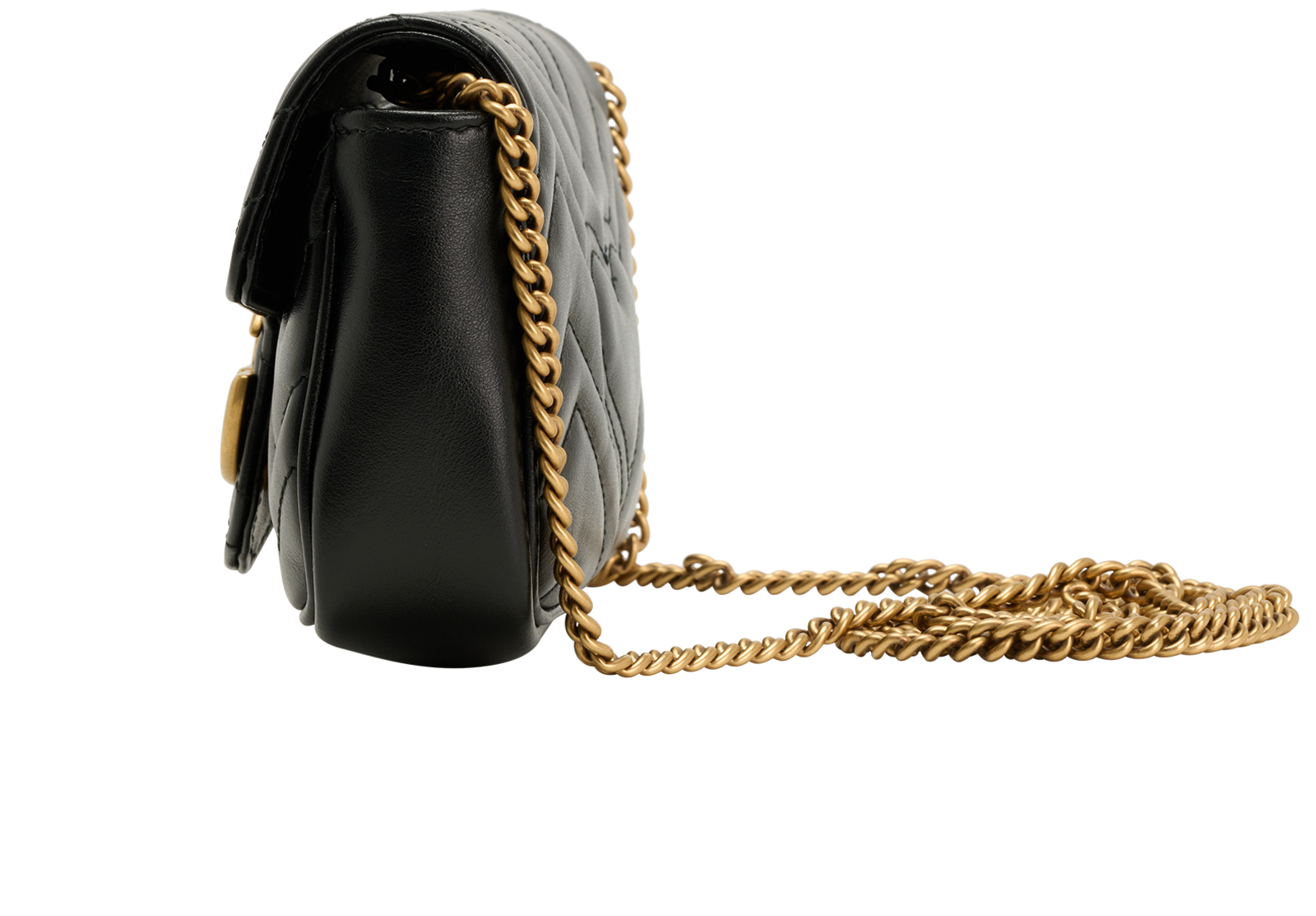 Mini GG Marmont Shoulder Bag, &pound;650, Handbags, Black, Leather, Bottom view